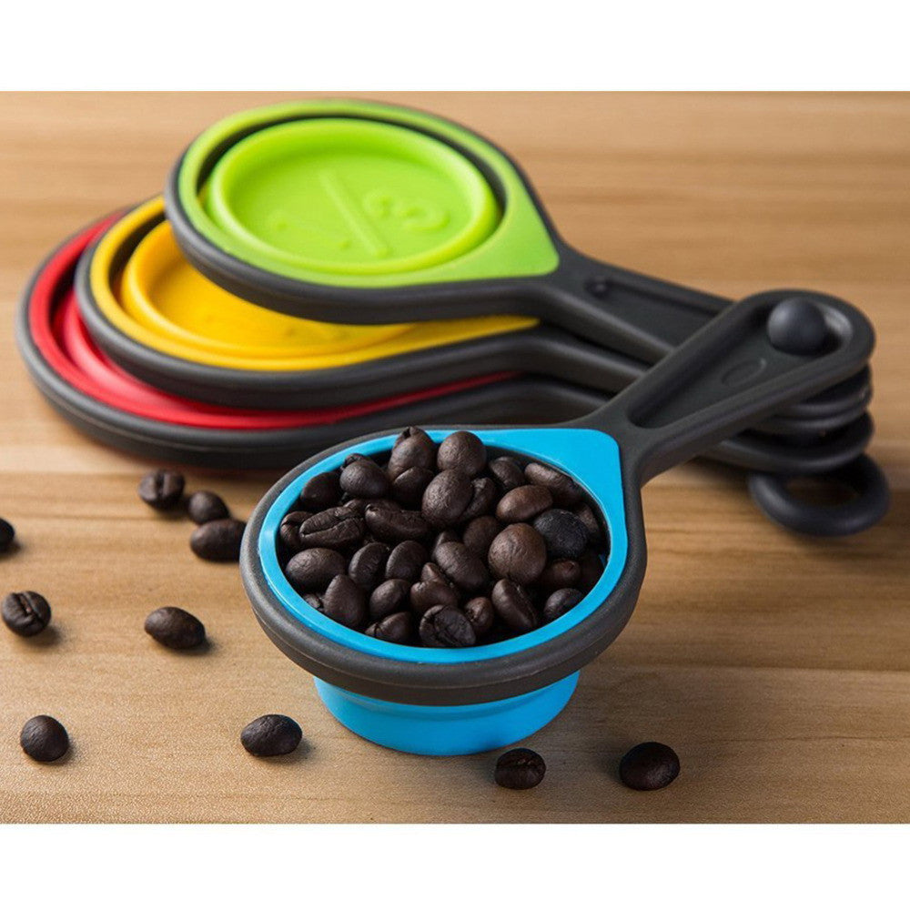 4PCS Kitchen Accessories Measuring Spoons Set Collapsible Foldable Silicone Measuring Cups Spoon Cup Measuring Tools