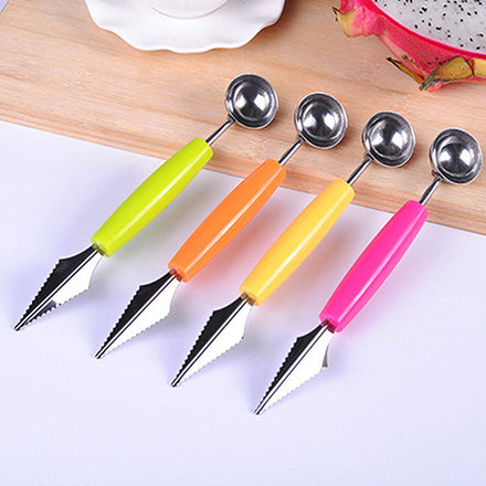 Dual Function Stainless Steel Fruit Salad Scoop Spoon Watermelon Carving Cutter