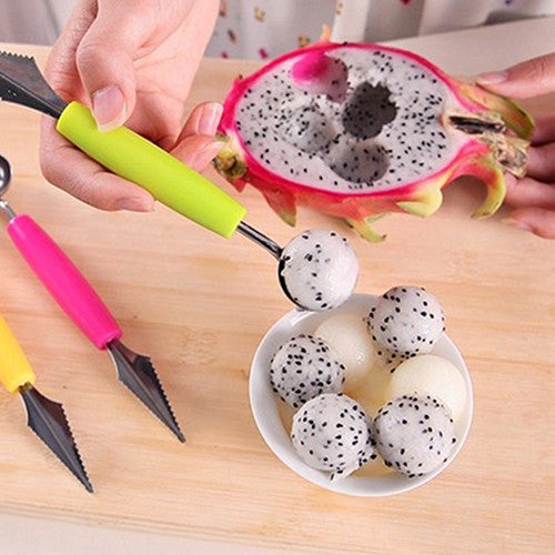 Dual Function Stainless Steel Fruit Salad Scoop Spoon Watermelon Carving Cutter