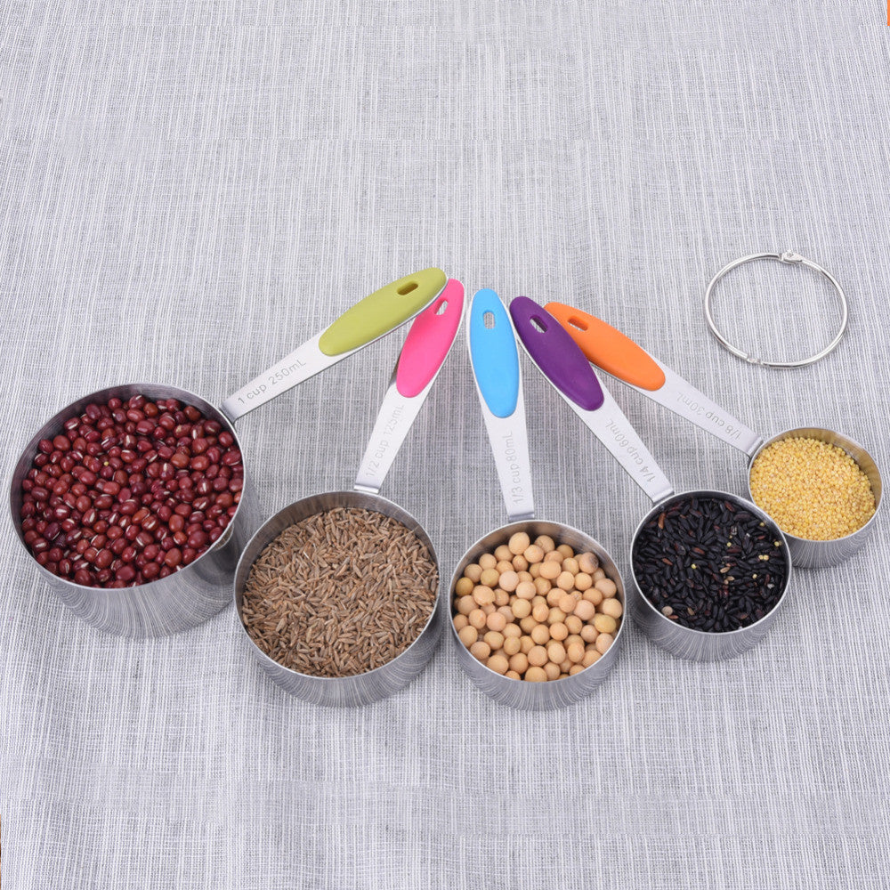 5pcs/set  New Design Stainless Steel Measuring Cup Colorful High Quality Silicone Handle Measuring Cup  Non-Slip  Measuring Cup