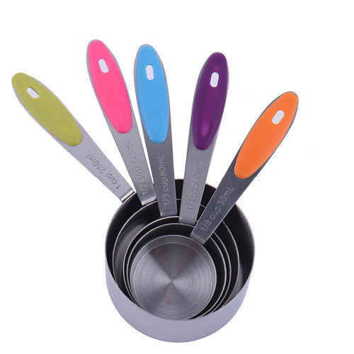 5pcs/set  New Design Stainless Steel Measuring Cup Colorful High Quality Silicone Handle Measuring Cup  Non-Slip  Measuring Cup