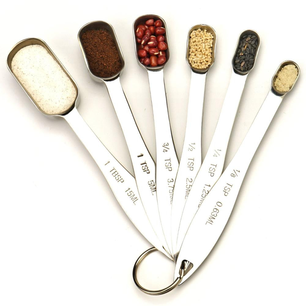 Stainless steel Metal Measuring Spoon Measuring Cups 6pcs/lot Kitchen Tools Measuring Set Tools For Baking Coffee Tea