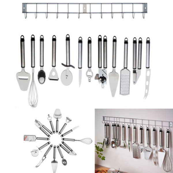 12pcs Stainless Steel Kitchen Utensil Gadget Set with Hanging Rack / Holder Spoon Slotted Spatula Kitchenware Tools