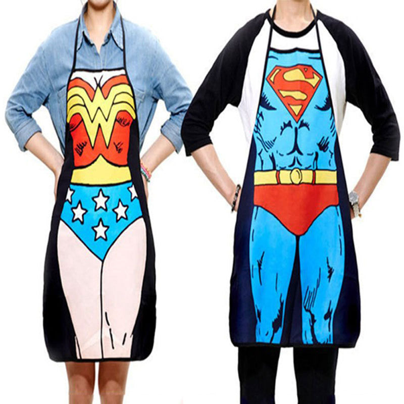 2Pcs Funny Novelty Sexy Dinner Party Superman Cooking Apron Wonder Woman Men#52077