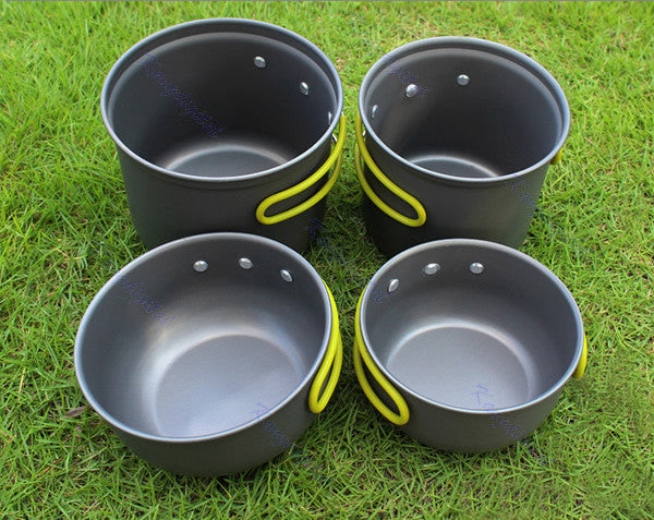 Hot New Outdoor Portable Cookware Cooking Set Anodised Aluminum Non-stick Pot Bowl Camping Picnic Hiking Utensils